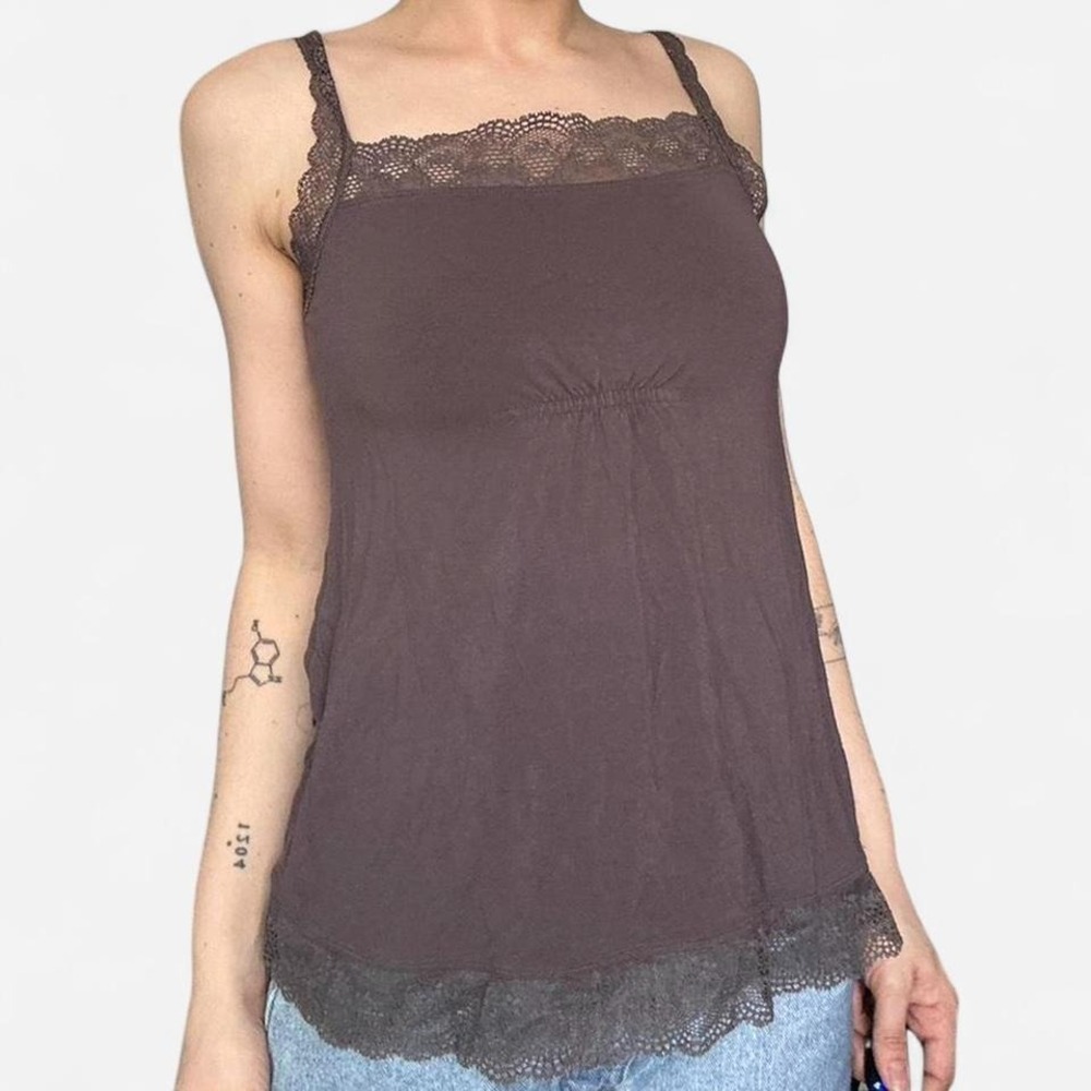 Brown lace babydoll tank top